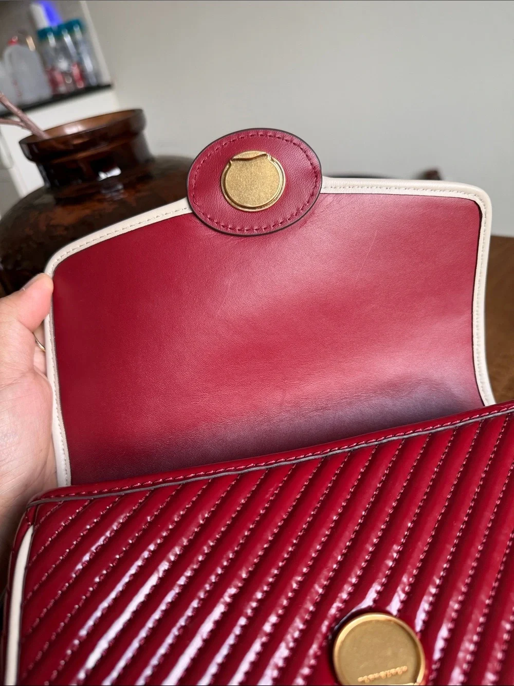 Tory Burch Robinson Patent Quilted Convertible Shoulder Bag- Authentic